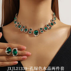 Hot sale colorful glass crystal statement choker necklace earrings set party wedding necklace set