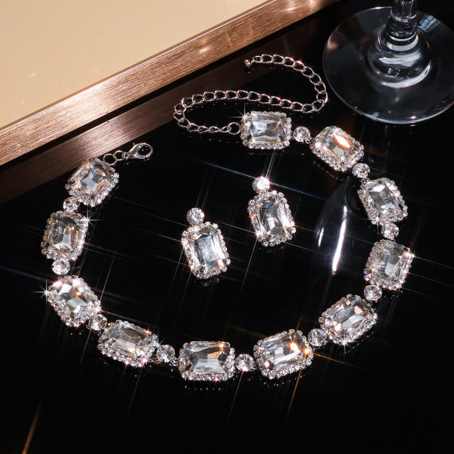 Square colorful glass crystal wedding party choker necklace set for women