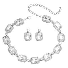Square colorful glass crystal wedding party choker necklace set for women