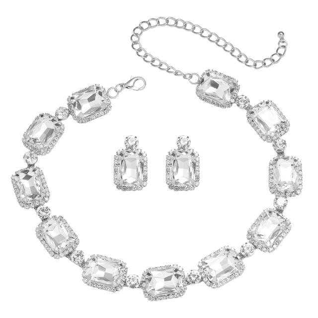 Square colorful glass crystal wedding party choker necklace set for women