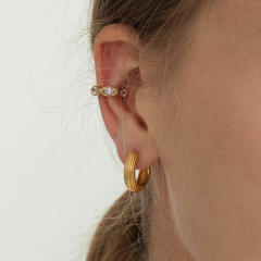 Easy match 18KG diamond ear cuff stainless steel earrings