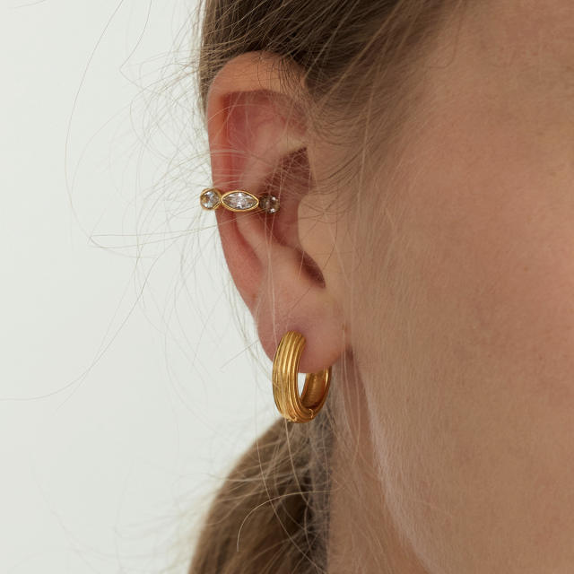Easy match 18KG diamond ear cuff stainless steel earrings