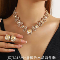 Hot sale colorful glass crystal statement choker necklace earrings set party wedding necklace set
