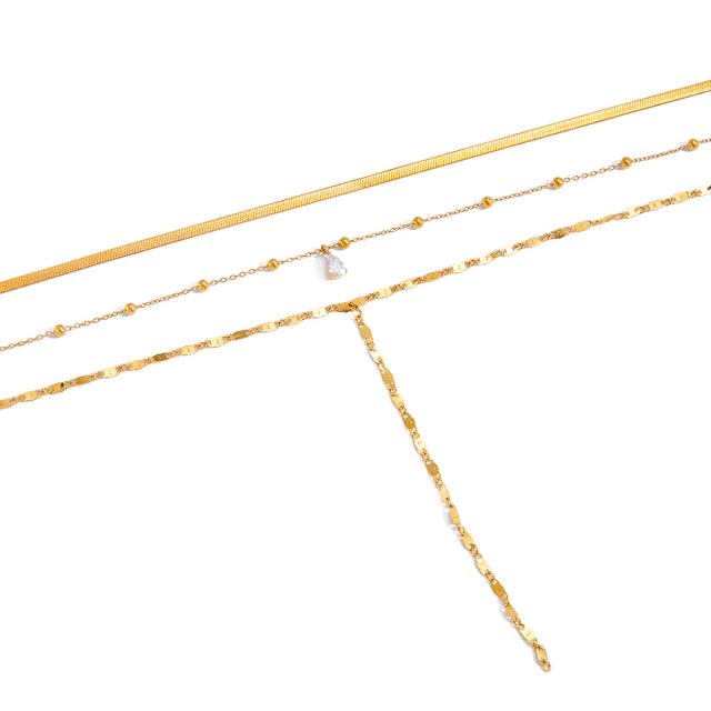 Classic three layer dainty chain diamond stainless steel necklace long necklace