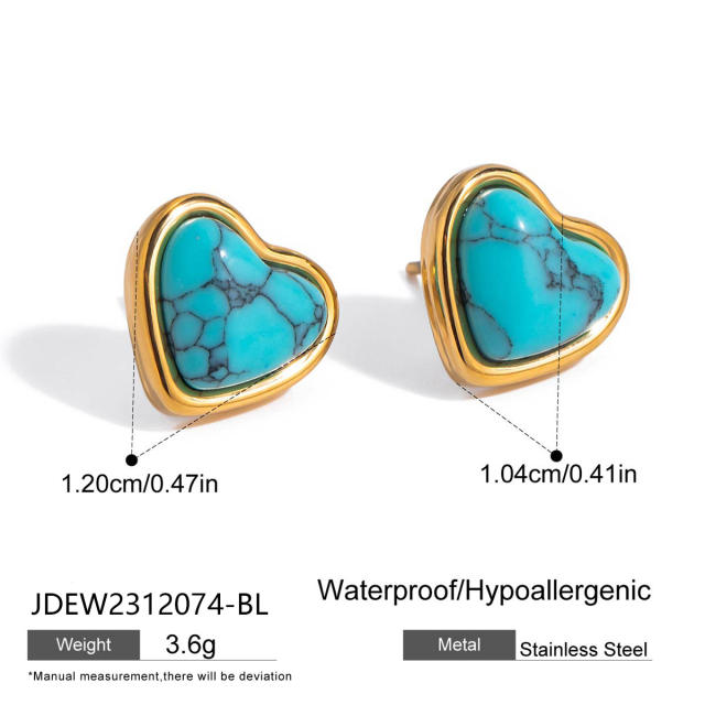 Vintage turquoise stone heart series stainless steel necklace earrings set