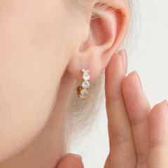 18KG cubic zircon inlaid open C shape stainless steel earrings