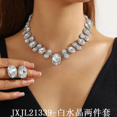 Hot sale colorful glass crystal statement choker necklace earrings set party wedding necklace set
