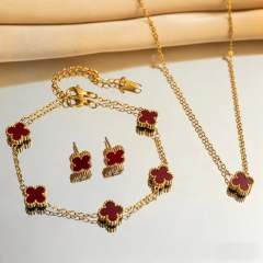 9mm double side stainless steel clover necklace set for women