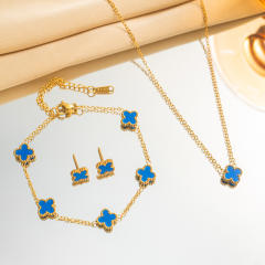9mm double side stainless steel clover necklace set for women