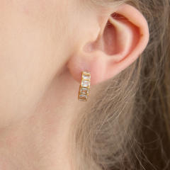 18KG cubic zircon inlaid open C shape stainless steel earrings