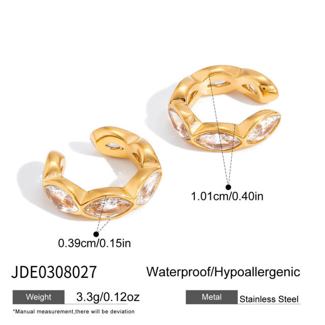 Easy match 18KG diamond ear cuff stainless steel earrings