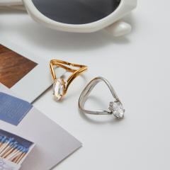18KG stainless steel oval diamond rings