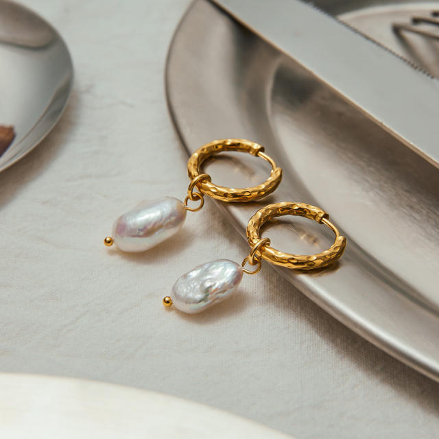 18KG drop pearl easy match stainless steel earrings