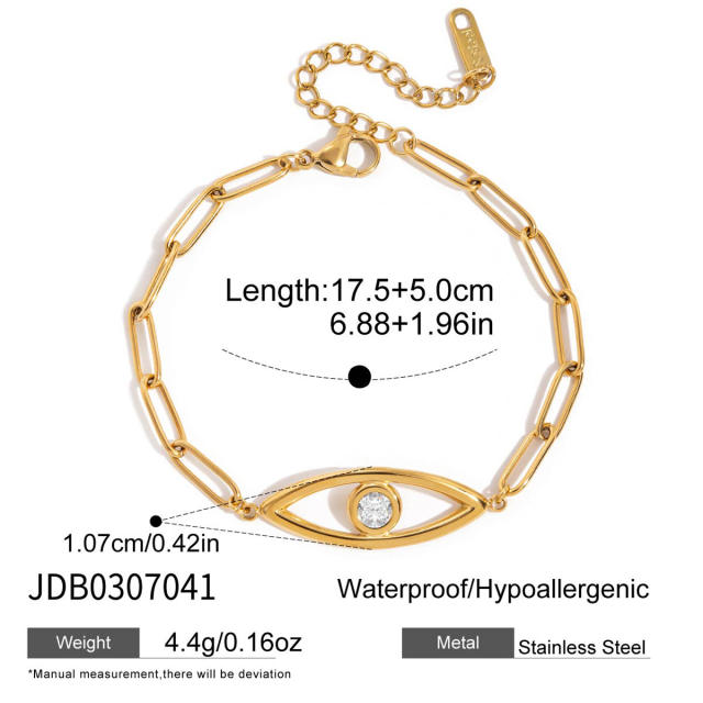 Classic paperclip chain evil eye stainless steel bracelet