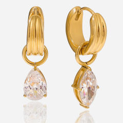 18KG oval shape diamond stainless steel earrings
