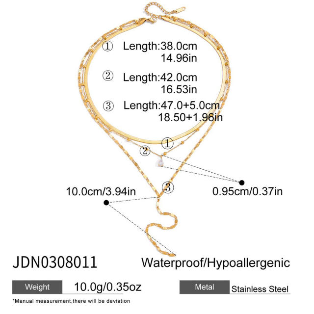Classic three layer dainty chain diamond stainless steel necklace long necklace
