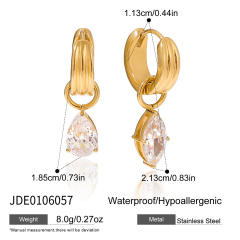 18KG oval shape diamond stainless steel earrings