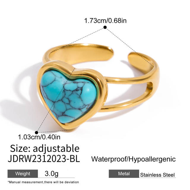 Vintage turquoise stone heart series stainless steel necklace earrings set