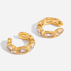 Easy match 18KG diamond ear cuff stainless steel earrings