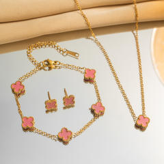 9mm double side stainless steel clover necklace set for women