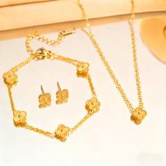9mm double side stainless steel clover necklace set for women