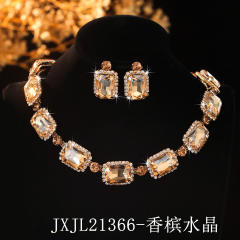 Square colorful glass crystal wedding party choker necklace set for women