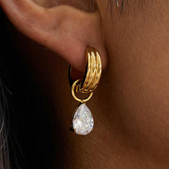 18KG oval shape diamond stainless steel earrings