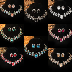 Hot sale colorful glass crystal statement choker necklace earrings set party wedding necklace set