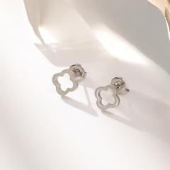 Lucky Four-leaf Clover Flower stainless Steel Hollow Necklace Bracelet Earrings suit