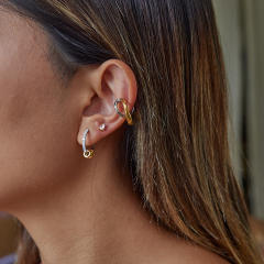18KG diamond hoop rotatable bead stainless steel earrings
