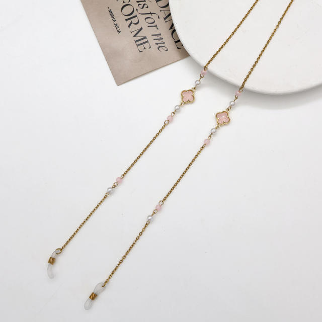 Coloful glass crystal clover stainless steel chain glasses chain