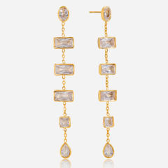 18KG geometric square cubic zircon stainless steel earrings