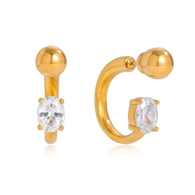 18KG diamond C shape stainless steel ear cuff earrings