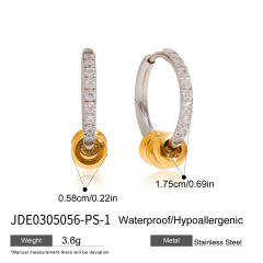 18KG diamond hoop rotatable bead stainless steel earrings