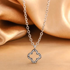 Diamond hollow clover stainless steel necklace bracelet set
