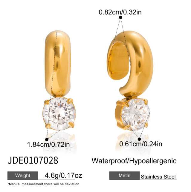 18KG easy match diamond stainless steel ear cuff earrings