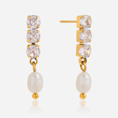 18KG diamond waterpearl drop earrings stainless steel earrings