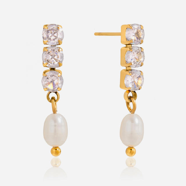 18KG diamond waterpearl drop earrings stainless steel earrings