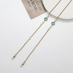 Coloful glass crystal clover stainless steel chain glasses chain