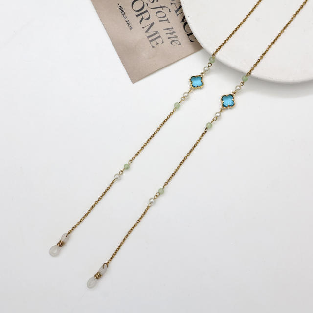 Coloful glass crystal clover stainless steel chain glasses chain