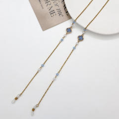 Coloful glass crystal clover stainless steel chain glasses chain
