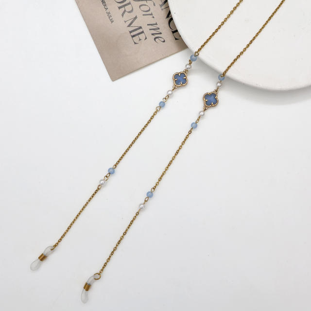 Coloful glass crystal clover stainless steel chain glasses chain