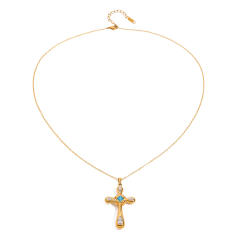 18KG light sapphire blue zircon cross pendant stainless steel necklace