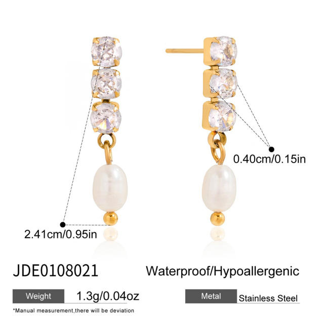 18KG diamond waterpearl drop earrings stainless steel earrings