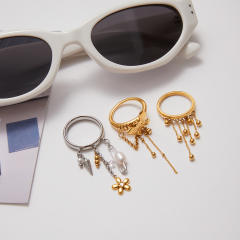 Sweet Y2K Style 18K Gold Stainless Steel Handmade Heavy Steel Ball Tassel Stainless Steel Ring