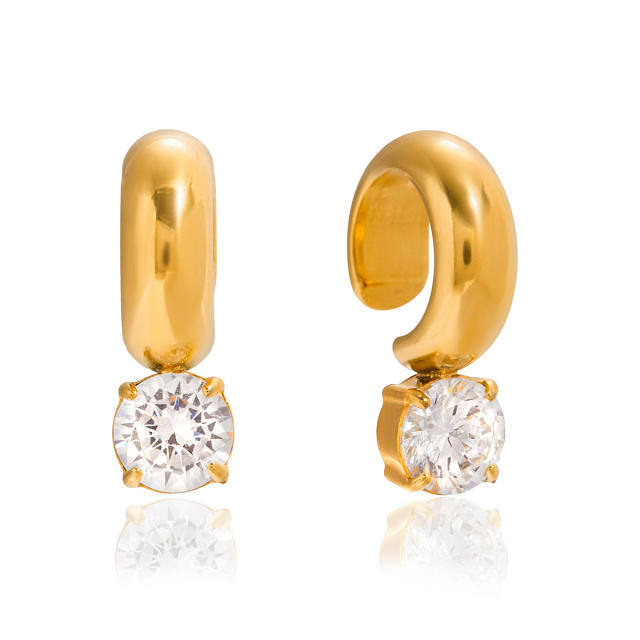 18KG easy match diamond stainless steel ear cuff earrings