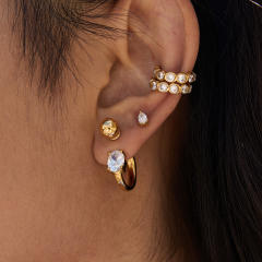 18KG diamond C shape stainless steel ear cuff earrings