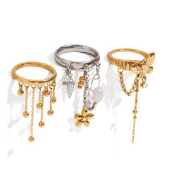 Sweet Y2K Style 18K Gold Stainless Steel Handmade Heavy Steel Ball Tassel Stainless Steel Ring
