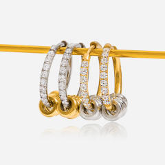 18KG diamond hoop rotatable bead stainless steel earrings