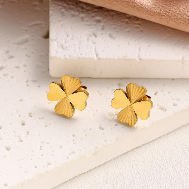 Stainless steel peach heart lucky four-leaf clover necklace bracelet earrings suit